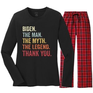 Biden Man Myth Legend Thank You Joe Biden President American Women's Long Sleeve Flannel Pajama Set 