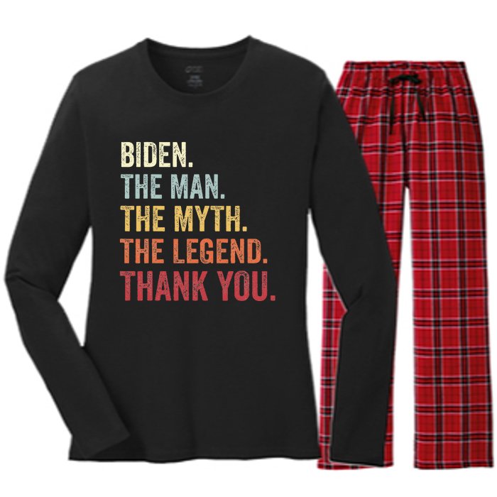 Biden Man Myth Legend Thank You Joe Biden President American Women's Long Sleeve Flannel Pajama Set 