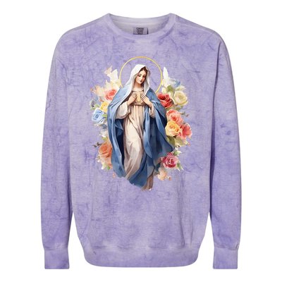 Blessed Mother Mary Mother Of Jesus Roses Our Lady Catholic Colorblast Crewneck Sweatshirt