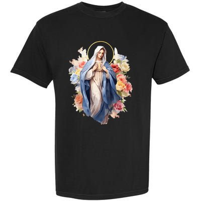 Blessed Mother Mary Mother Of Jesus Roses Our Lady Catholic Garment-Dyed Heavyweight T-Shirt