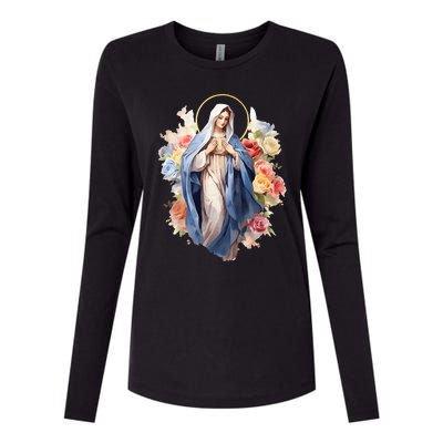 Blessed Mother Mary Mother Of Jesus Roses Our Lady Catholic Womens Cotton Relaxed Long Sleeve T-Shirt