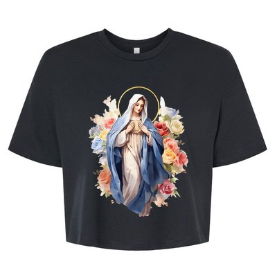 Blessed Mother Mary Mother Of Jesus Roses Our Lady Catholic Bella+Canvas Jersey Crop Tee