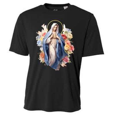 Blessed Mother Mary Mother Of Jesus Roses Our Lady Catholic Cooling Performance Crew T-Shirt