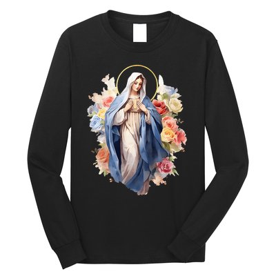 Blessed Mother Mary Mother Of Jesus Roses Our Lady Catholic Long Sleeve Shirt