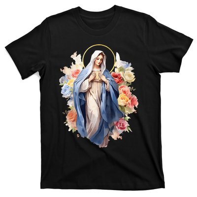 Blessed Mother Mary Mother Of Jesus Roses Our Lady Catholic T-Shirt