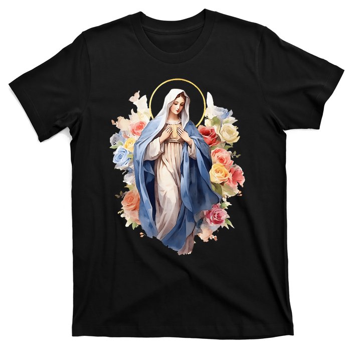 Blessed Mother Mary Mother Of Jesus Roses Our Lady Catholic T-Shirt