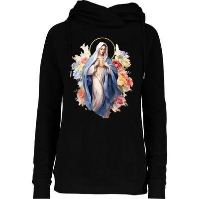 Blessed Mother Mary Mother Of Jesus Roses Our Lady Catholic Womens Funnel Neck Pullover Hood