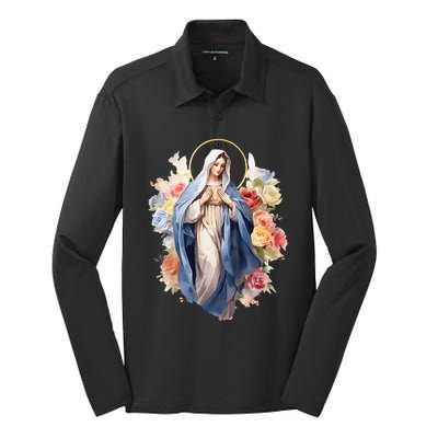 Blessed Mother Mary Mother Of Jesus Roses Our Lady Catholic Silk Touch Performance Long Sleeve Polo