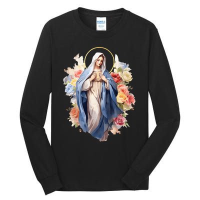 Blessed Mother Mary Mother Of Jesus Roses Our Lady Catholic Tall Long Sleeve T-Shirt