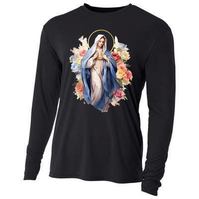 Blessed Mother Mary Mother Of Jesus Roses Our Lady Catholic Cooling Performance Long Sleeve Crew