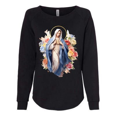 Blessed Mother Mary Mother Of Jesus Roses Our Lady Catholic Womens California Wash Sweatshirt