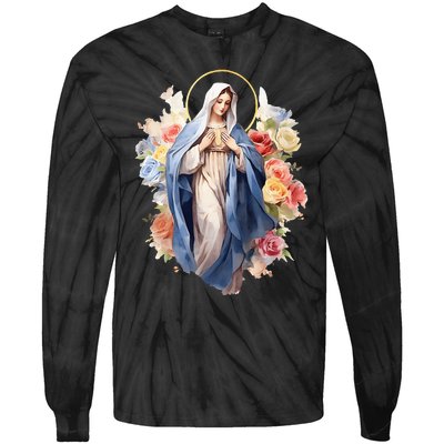 Blessed Mother Mary Mother Of Jesus Roses Our Lady Catholic Tie-Dye Long Sleeve Shirt