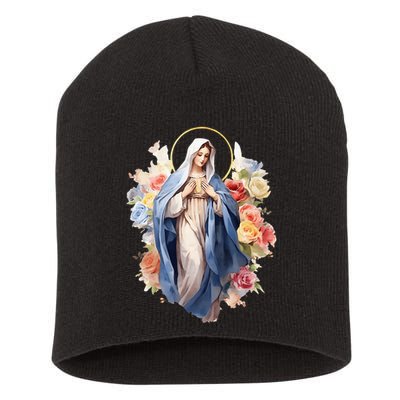 Blessed Mother Mary Mother Of Jesus Roses Our Lady Catholic Short Acrylic Beanie