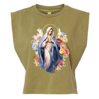 Blessed Mother Mary Mother Of Jesus Roses Our Lady Catholic Garment-Dyed Women's Muscle Tee