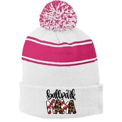 BallPark Mom Mama Baseball Softball Mother's Day Stripe Pom Pom Beanie