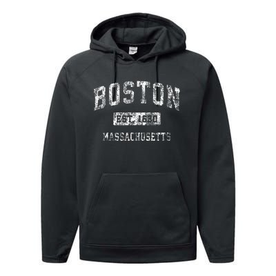 Boston Massachusetts Ma Vintage Established Sports Design Performance Fleece Hoodie