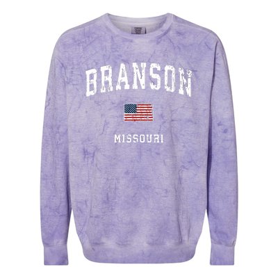 Branson Missouri Mo Vintage American Flag Sports Design Colorblast Crewneck Sweatshirt