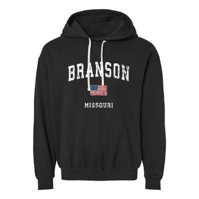 Branson Missouri Mo Vintage American Flag Sports Design Garment-Dyed Fleece Hoodie