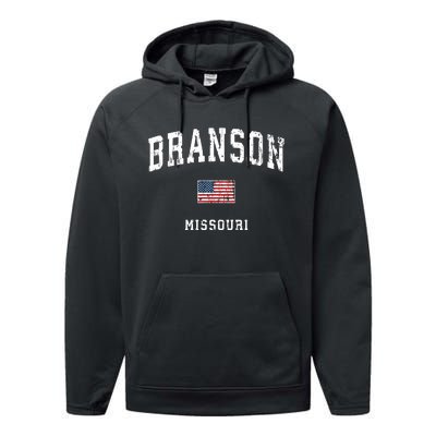 Branson Missouri Mo Vintage American Flag Sports Design Performance Fleece Hoodie