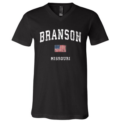 Branson Missouri Mo Vintage American Flag Sports Design V-Neck T-Shirt