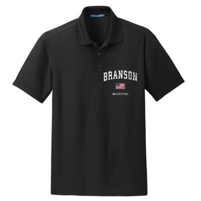 Branson Missouri Mo Vintage American Flag Sports Design Dry Zone Grid Polo