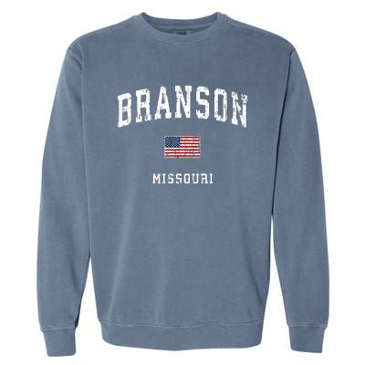 Branson Missouri Mo Vintage American Flag Sports Design Garment-Dyed Sweatshirt