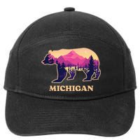 Bear Michigan Mi Vintage Retro Mountains Graphic Souvenirs 7-Panel Snapback Hat