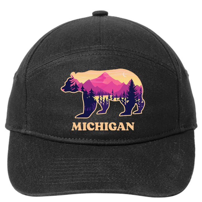 Bear Michigan Mi Vintage Retro Mountains Graphic Souvenirs 7-Panel Snapback Hat