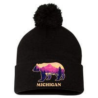 Bear Michigan Mi Vintage Retro Mountains Graphic Souvenirs Pom Pom 12in Knit Beanie