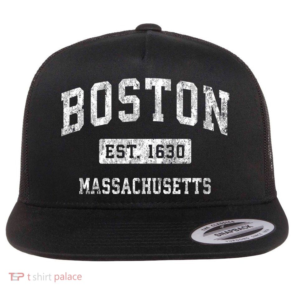 Boston Massachusetts MA Vintage Established Sports Design Flatbill Hat