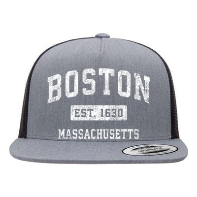 Boston Massachusetts MA Vintage Established Sports Design Flat Bill Trucker Hat