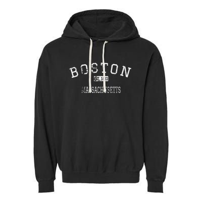 Boston Massachusetts Ma Vintage Garment-Dyed Fleece Hoodie