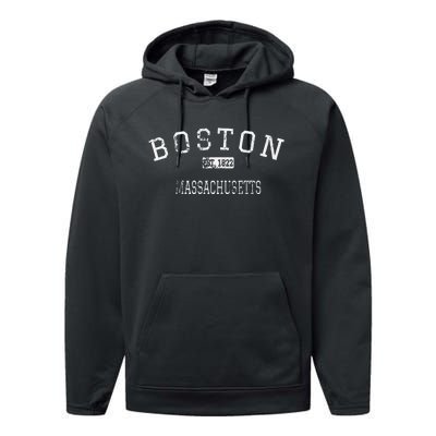 Boston Massachusetts Ma Vintage Performance Fleece Hoodie