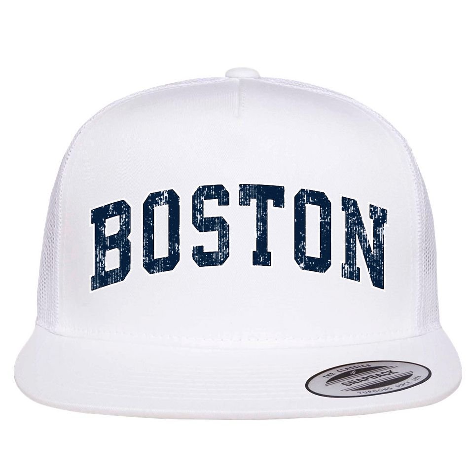Boston Massachusetts Ma Vintage Athletic Sports Design Flat Bill Trucker Hat