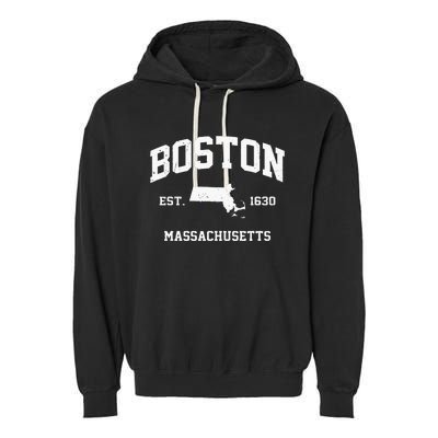 Boston Massachusetts MA Vintage State Athletic Style Garment-Dyed Fleece Hoodie