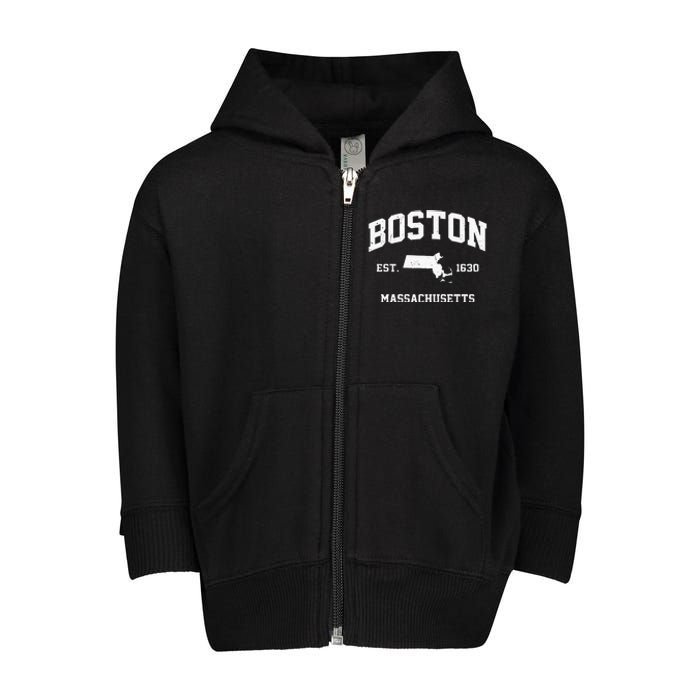 Boston Massachusetts MA Vintage State Athletic Style Toddler Zip Fleece Hoodie