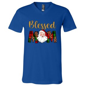 Blessed Mom Mama Santa Claus Funny Matching Family Christmas Gift V-Neck T-Shirt