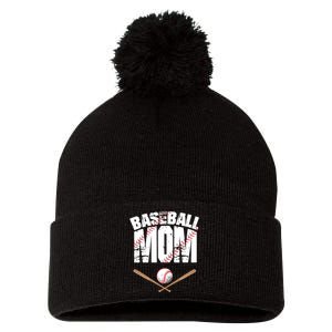 Baseball Mom mother day Pom Pom 12in Knit Beanie