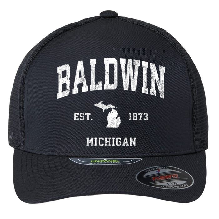 Baldwin Michigan Mi Vintage Athletic Sports Flexfit Unipanel Trucker Cap