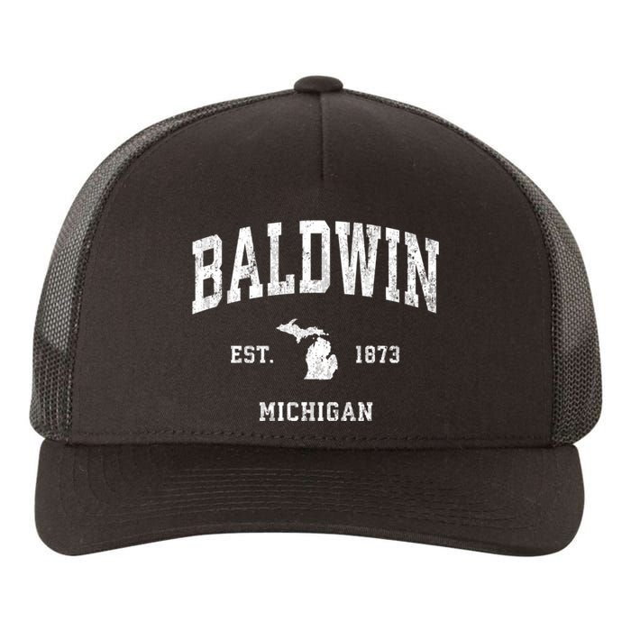 Baldwin Michigan Mi Vintage Athletic Sports Yupoong Adult 5-Panel Trucker Hat