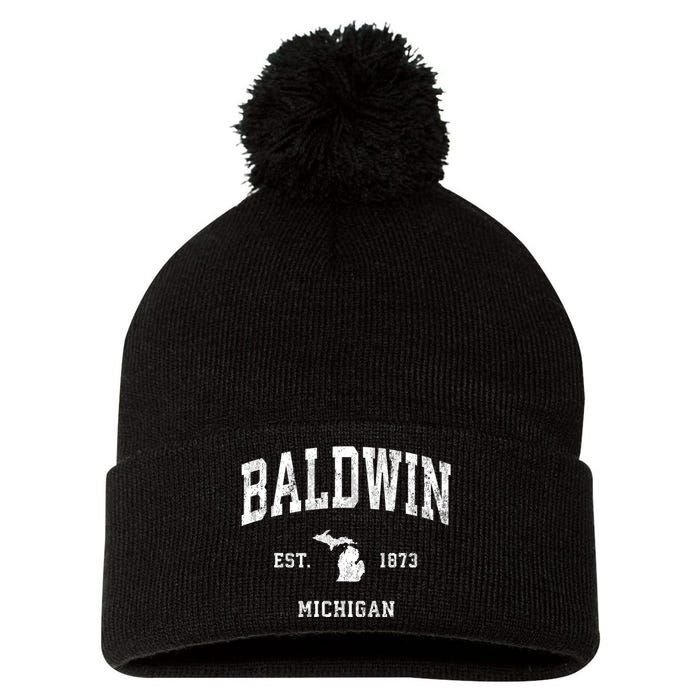 Baldwin Michigan Mi Vintage Athletic Sports Pom Pom 12in Knit Beanie