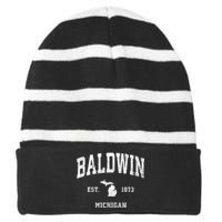 Baldwin Michigan Mi Vintage Athletic Sports Striped Beanie with Solid Band