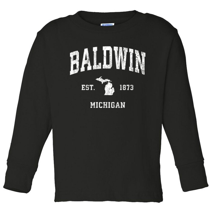 Baldwin Michigan Mi Vintage Athletic Sports Toddler Long Sleeve Shirt