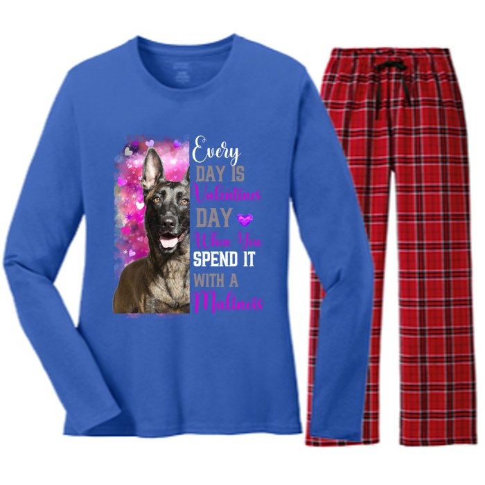 Belgium Malinois Mom Funny Valentines Day Dog Lovers Gift Women's Long Sleeve Flannel Pajama Set 