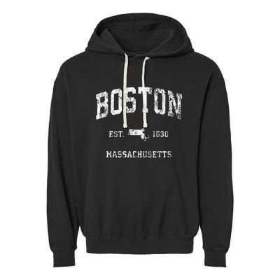 Boston Massachusetts Ma Vintage Athletic Garment-Dyed Fleece Hoodie