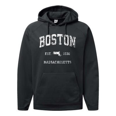 Boston Massachusetts Ma Vintage Athletic Performance Fleece Hoodie