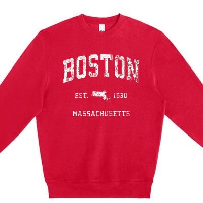 Boston Massachusetts Ma Vintage Athletic Premium Crewneck Sweatshirt