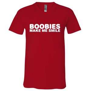 Boobies Make Me Smile Funny Adult Humor V-Neck T-Shirt