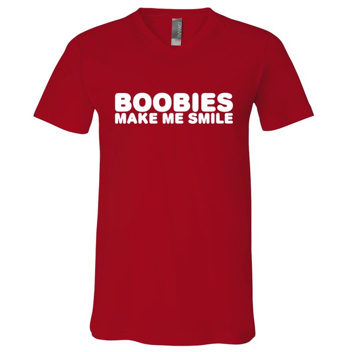 Boobies Make Me Smile Funny Adult Humor V-Neck T-Shirt