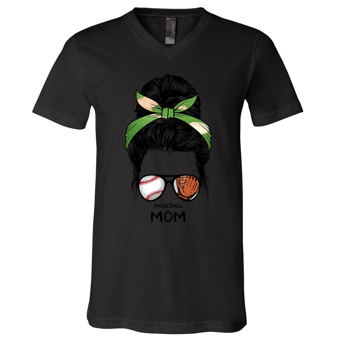 Baseball Mom Messy Bun Mom Life Mother's Day V-Neck T-Shirt